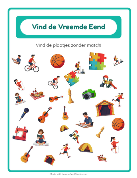 Voorbeeld van het Objecten Zoeken-werkblad met Activiteiten voor kleuterklas