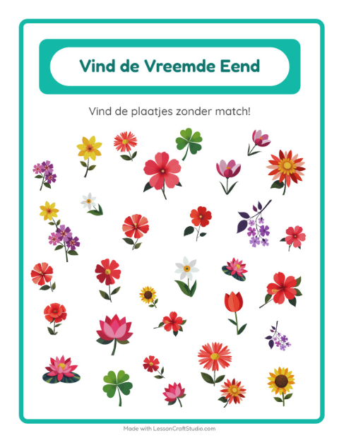 Voorbeeld van het Objecten Zoeken-werkblad met Bloemen voor kleuterklas