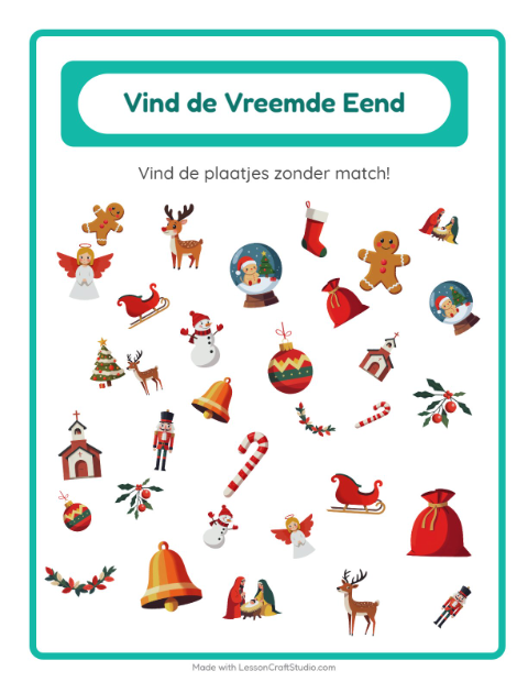 Voorbeeld van het Objecten Zoeken-werkblad met Kerstmis voor kleuterklas