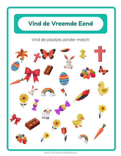 Voorbeeld van het Objecten Zoeken-werkblad met Pasen voor kleuterklas