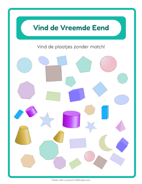 Voorbeeld van het Objecten Zoeken-werkblad met Vormen voor kleuterklas