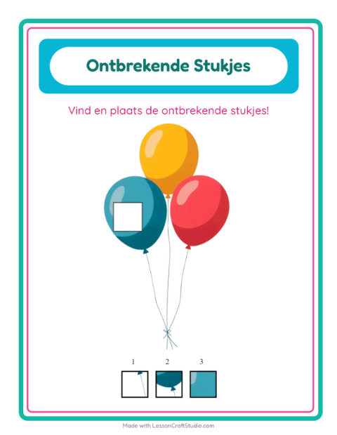 Voorbeeld van het Ontbrekende Stukken-werkblad met 4 juli voor kleuterklas
