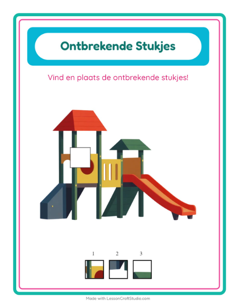 Voorbeeld van het Ontbrekende Stukken-werkblad met Activiteiten voor kleuterklas