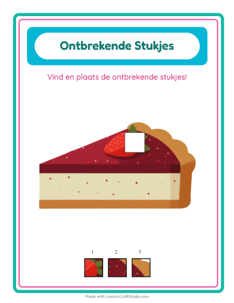 Voorbeeld van het Ontbrekende Stukken-werkblad met Bakkerij voor kleuterklas
