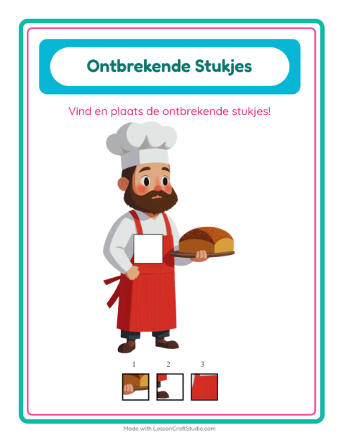 Voorbeeld van het Ontbrekende Stukken-werkblad met Beroepen voor kleuterklas
