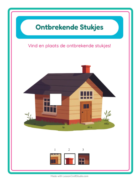 Voorbeeld van het Ontbrekende Stukken-werkblad met Kamperen voor kleuterklas