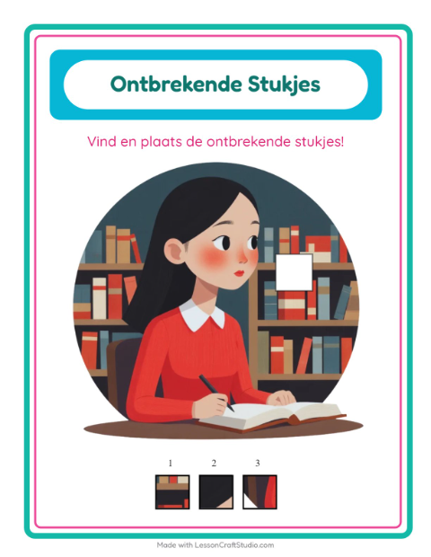 Voorbeeld van het Ontbrekende Stukken-werkblad met Klaslokaal voor kleuterklas