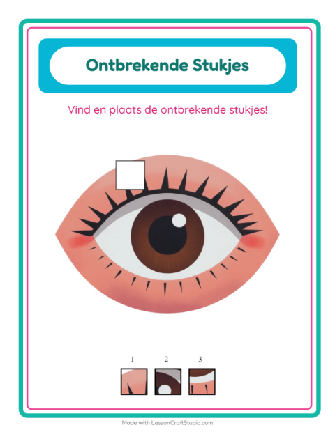 Voorbeeld van het Ontbrekende Stukken-werkblad met Lichaamsdelen voor kleuterklas