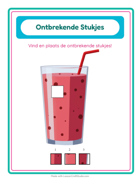 Voorbeeld van het Ontbrekende Stukken-werkblad met Ontbijt voor kleuterklas