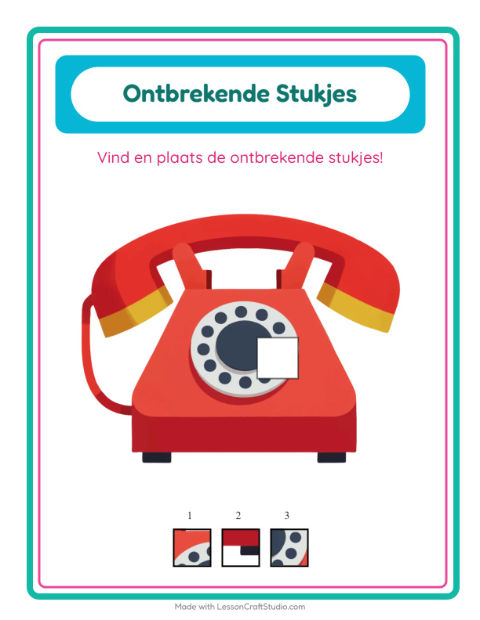 Voorbeeld van het Ontbrekende Stukken-werkblad met Rond het huis voor kleuterklas
