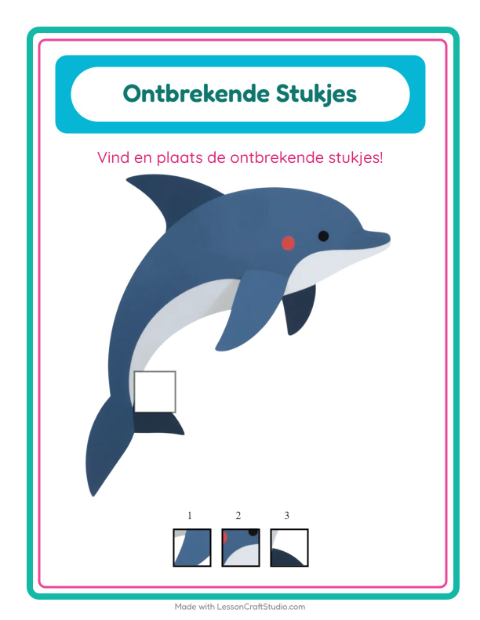 Voorbeeld van het Ontbrekende Stukken-werkblad met Strand voor kleuterklas