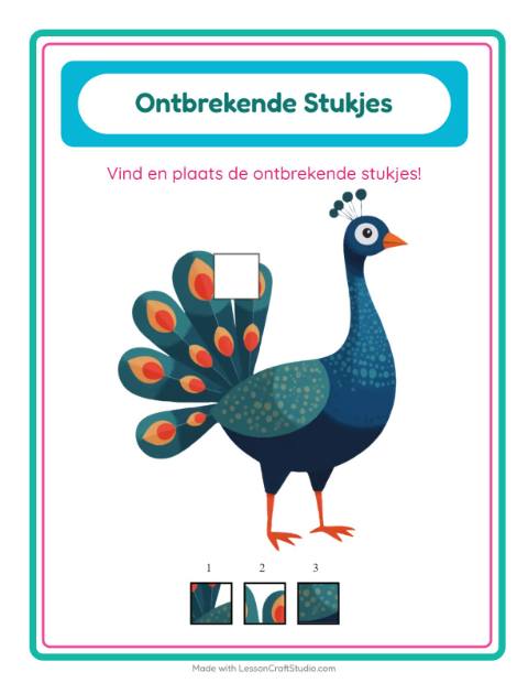 Voorbeeld van het Ontbrekende Stukken-werkblad met Vogels 2 voor kleuterklas