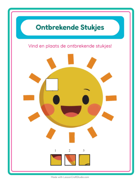 Voorbeeld van het Ontbrekende Stukken-werkblad met Weer voor kleuterklas