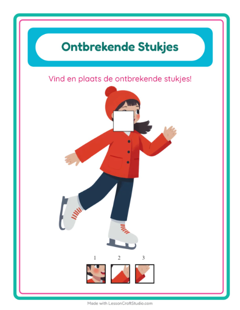 Voorbeeld van het Ontbrekende Stukken-werkblad met Winter voor kleuterklas