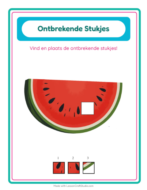 Voorbeeld van het Ontbrekende Stukken-werkblad met Zomer voor kleuterklas
