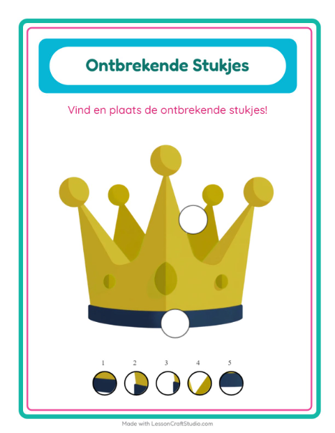 Voorbeeld van het Ontbrekende Stukken-werkblad met Accessoires voor kleuterklas