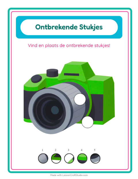 Voorbeeld van het Ontbrekende Stukken-werkblad met Activiteiten voor kleuterklas