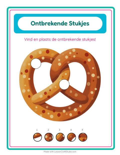 Voorbeeld van het Ontbrekende Stukken-werkblad met Bakkerij voor kleuterklas