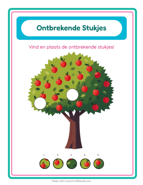 Voorbeeld van het Ontbrekende Stukken-werkblad met Diversen voor kleuterklas