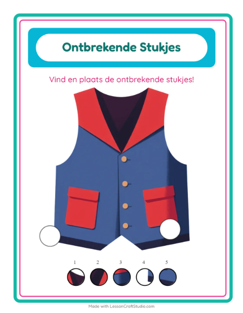 Voorbeeld van het Ontbrekende Stukken-werkblad met Kleding voor kleuterklas