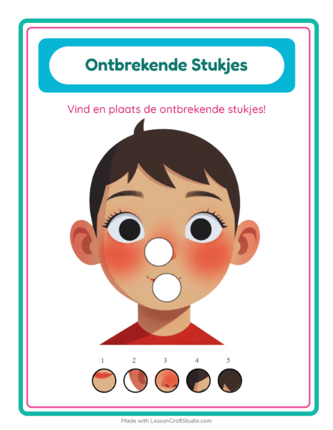 Voorbeeld van het Ontbrekende Stukken-werkblad met Lichaamsdelen voor kleuterklas