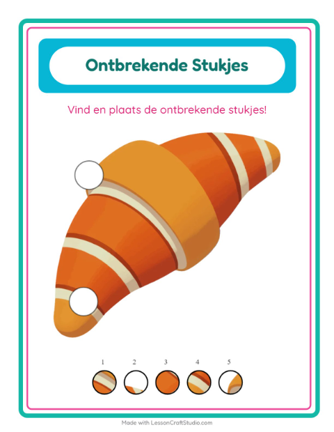 Voorbeeld van het Ontbrekende Stukken-werkblad met Ontbijt voor kleuterklas