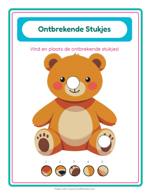 Voorbeeld van Zoek de ontbrekende stukken bij speelgoedjes – werkblad voor kleuters
