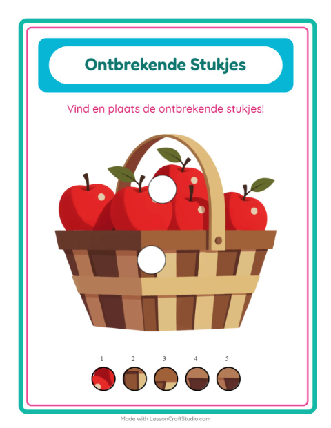 Voorbeeld van het Ontbrekende Stukken-werkblad met Thanksgiving voor kleuterklas