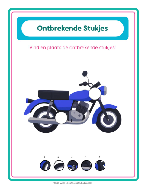 Voorbeeld van het Ontbrekende Stukken-werkblad met Voertuigen voor kleuterklas