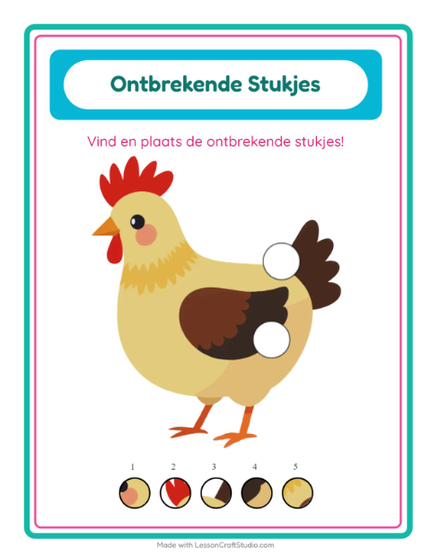 Voorbeeld van het Ontbrekende Stukken-werkblad met Vogels 2 voor kleuterklas