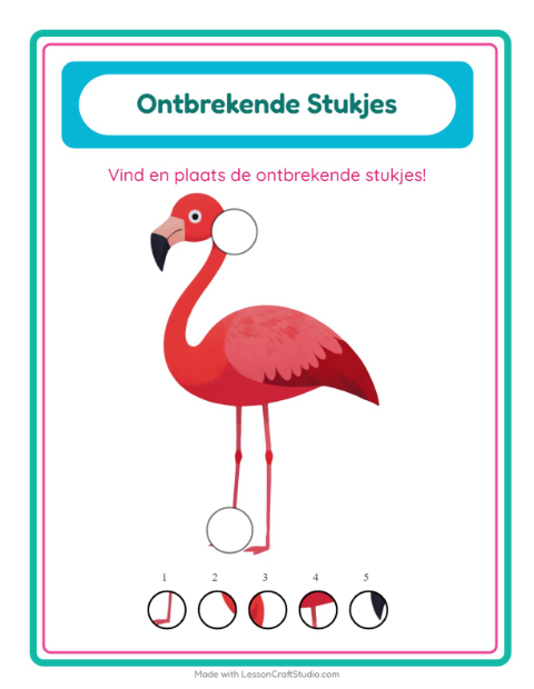 Voorbeeld van het Ontbrekende Stukken-werkblad met Vogels voor kleuterklas