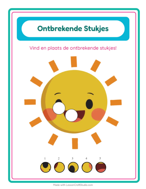 Voorbeeld van het Ontbrekende Stukken-werkblad met Weer voor kleuterklas