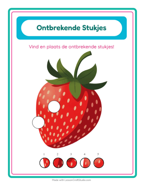 Voorbeeld van het Ontbrekende Stukken-werkblad met Zomer voor kleuterklas