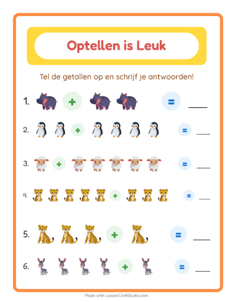 Optellen tot 10 – Dieren