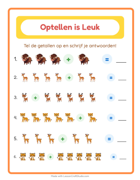 Optellen tot 10 – Dierentuindieren