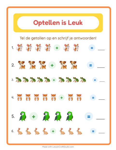 Optellen tot 10 – Huisdieren