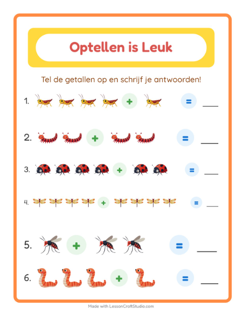 Optellen tot 10 – Insecten en beestjes
