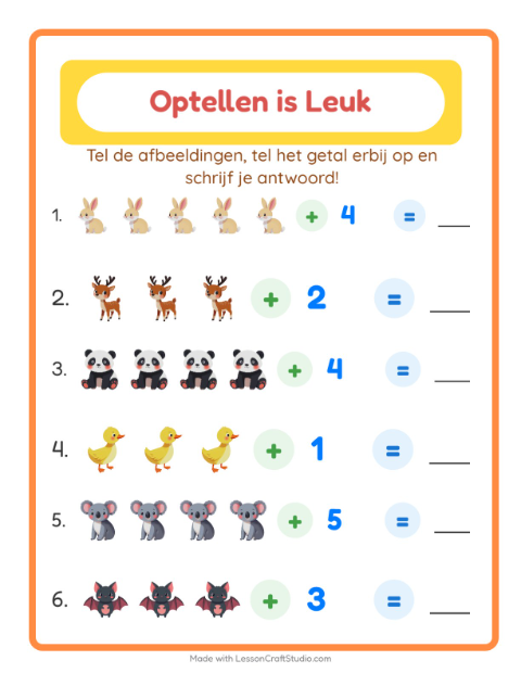 Optellen tot 10 – Dieren