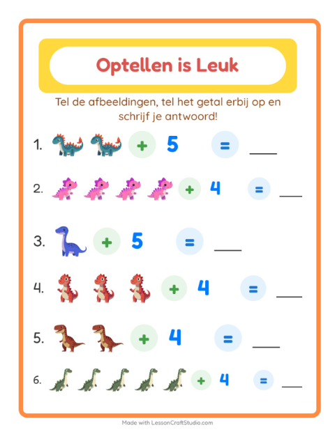 Optellen tot 10 – Dinosaurussen