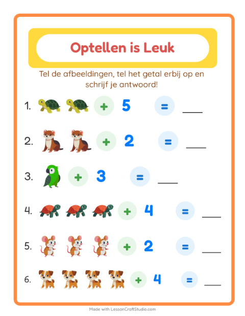 Optellen tot 10 – Huisdieren