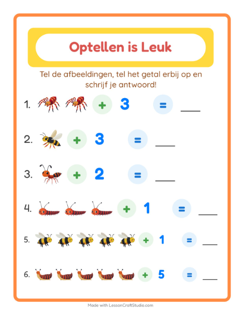 Optellen tot 10 – Insecten en beestjes
