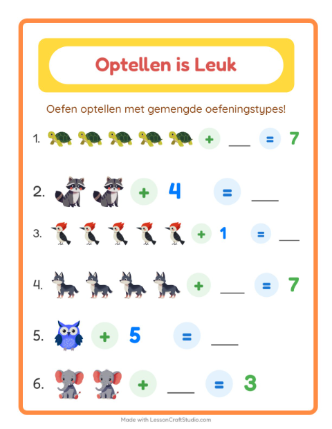 Optellen tot 10 – Dieren
