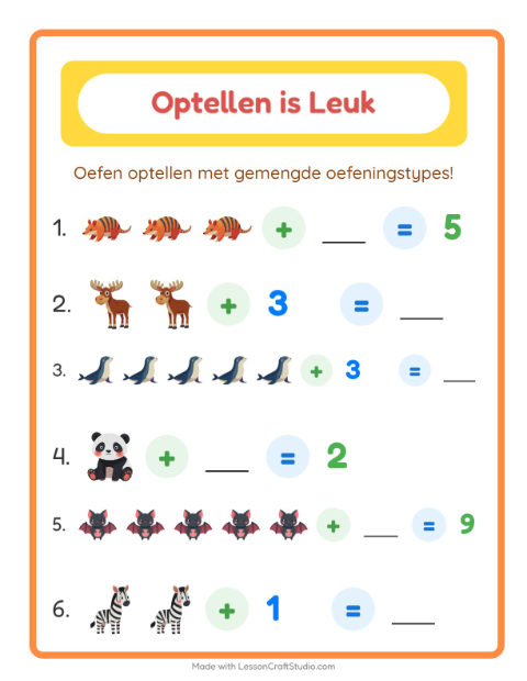 Optellen tot 10 – Dierentuindieren