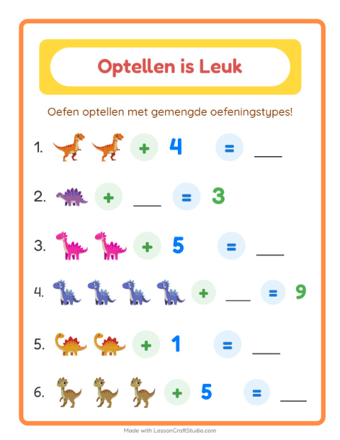 Optellen tot 10 – Dinosaurussen