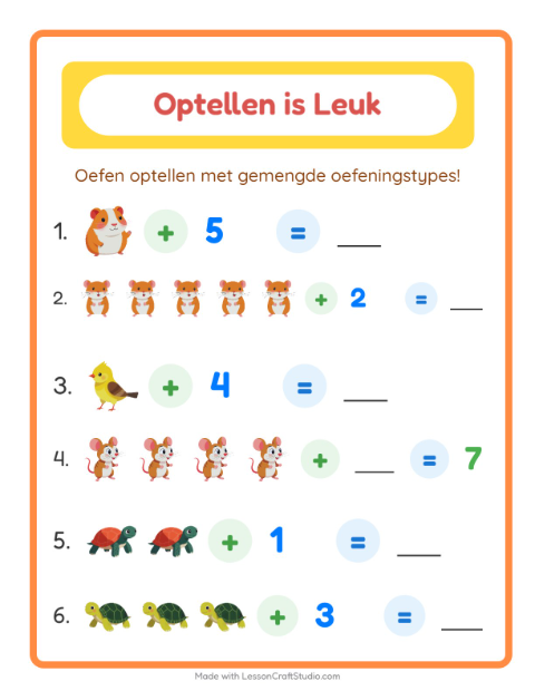 Optellen tot 10 – Huisdieren