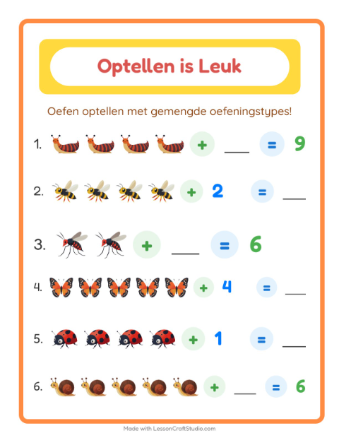 Optellen tot 10 – Insecten en beestjes