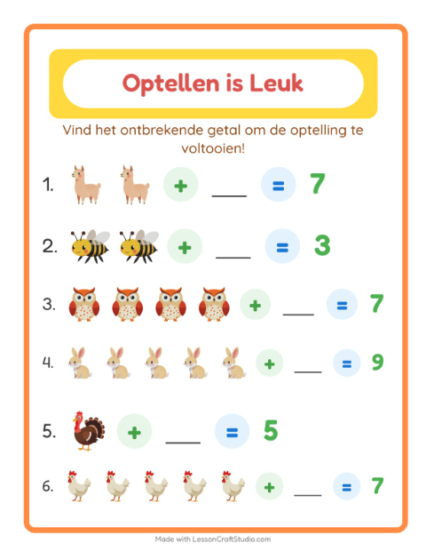 Optellen tot 10 – Boerderijdieren