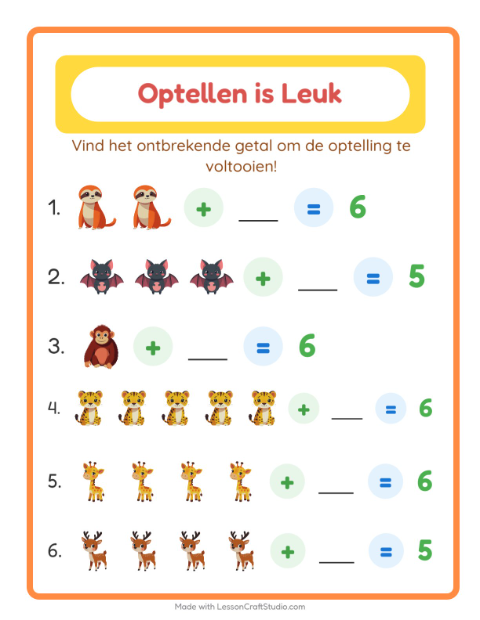 Optellen tot 10 – Dierentuindieren