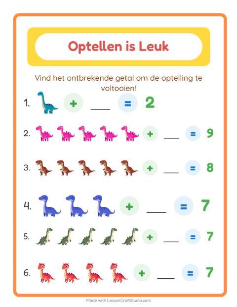 Optellen tot 10 – Dinosaurussen