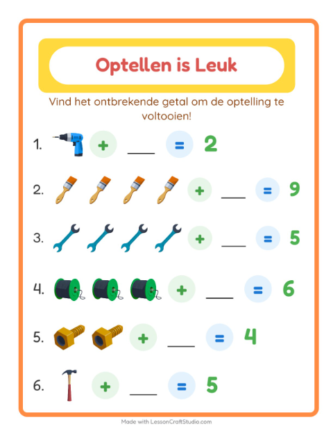 Optellen tot 10 – Gereedschap